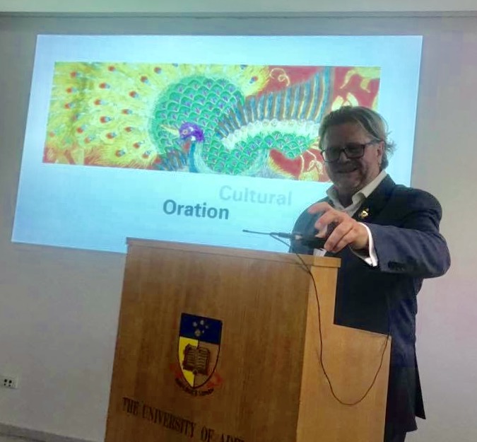 Image of Greg Mackie giving his University of Adelaide Cultural Oration, 2017