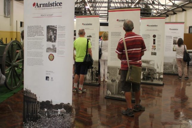 Display of pull up banners in large hall.