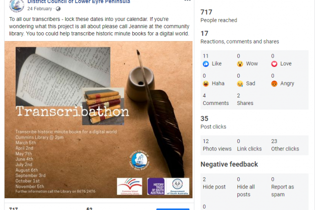 Screenshot of Facebook page