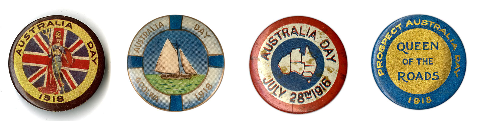 Four circular badges
